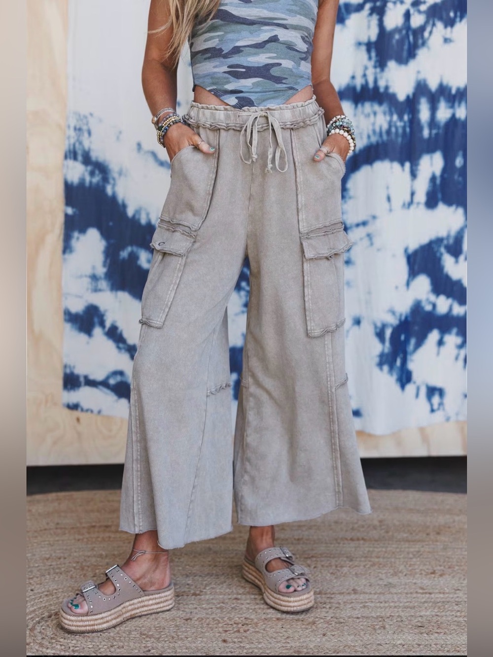 Easel Wide Leg Cargo Pants